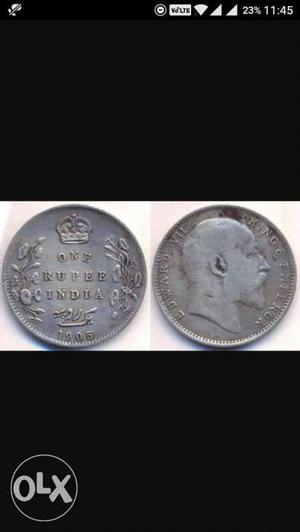 Old One rupee coin Edward  coin