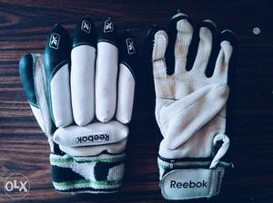 Pair Of White-and-black Reebok Hand Cricket Gloves