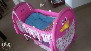 Pink And White Travel Cot Used less