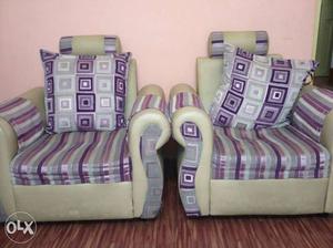 Purple and beige colour sofa set in good condition