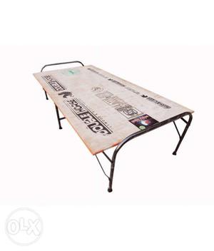 Rectangular Brown Wooden Top Metal Base Table