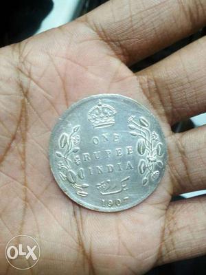 Round  Silver 1 Rupee India Coin