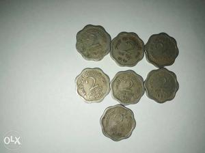 Seven 2 Indian Paise Coins