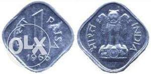 Two 1 Indian Paise Coins