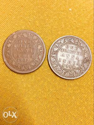 Two Round 1 Quarter Anna India  Coins