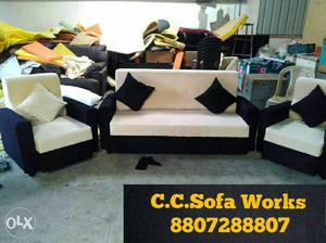 White And Black C.C. Sofa Works Sofa Set