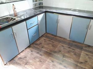 White And Blue Wooden Kitchen Cabinet
