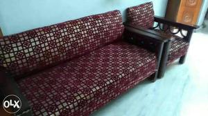 3+1+1 Red And Silver Floral Couch And Armchairs