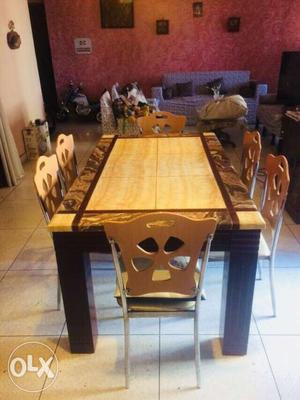 6 seater thick Marble top dining table