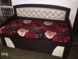 Black Wooden Framed Bench With Black And Red Rose Print