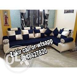 Black and cream sectional couch sofa