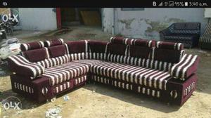 Brown And White Stripe Sectional Sofa
