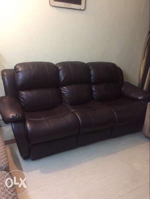 Brown Leather 3-seat Recliner