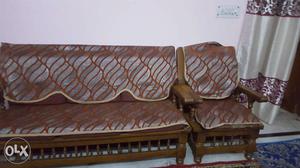 Brown Wooden-frame Gray Padded Sofa (3+1+1 set)