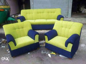 Green-and-blue Suede Sofa Set