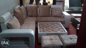 L sofa + 1 center table +2 puffi new sofa set
