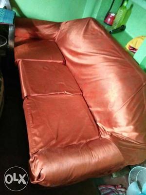 Red Leather Padded 3-seat Sofa
