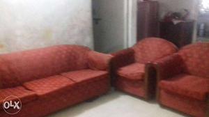 Red Suede 3-piece Sofa Set