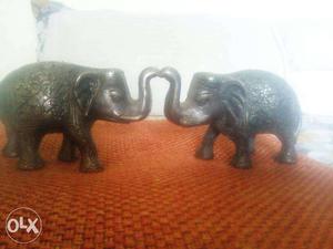 Two Gray Elephant Metal Figurines