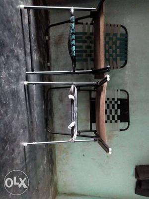 Two Gray Metal Framed Writing Chairs