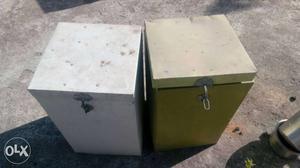 Two White And Gray Metal Chests
