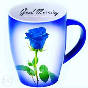 White And Blue Rose Printed Mug