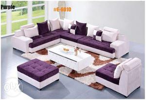 White And Purple Sectional Sofa Living Room Set
