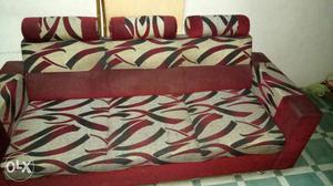 White And Red Floral Suede Sofa