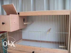 Beige Wooden Bird Cage