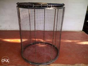 Cylindrical Black Metal Framed Wire Cage three
