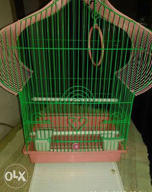 Green And Pink Metal Bird Cage