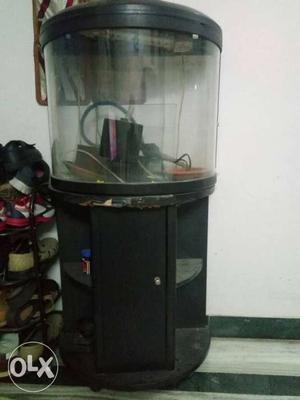 Semi circled fish tank with top filtering system.