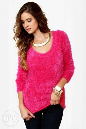 Women's Pink Fur Long-sleeved Shirt
