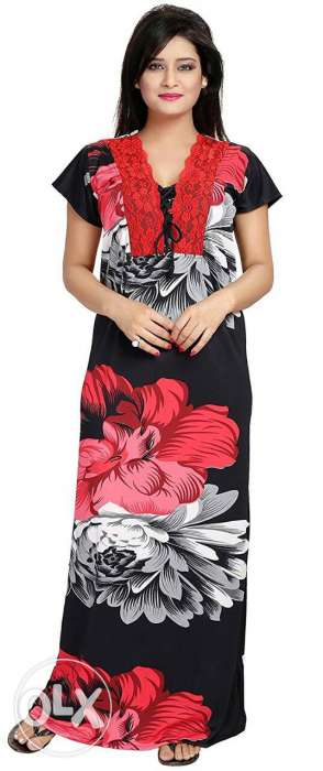 Black And Red Floral Maxi Dress