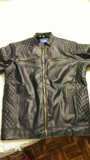 Black Leather Full-zipped Jacket