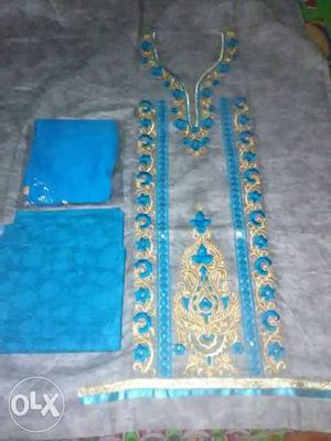 Blue And Grey Floral Traditional Dress