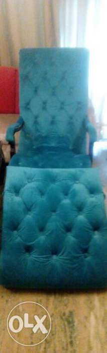 Blue Suede Tufted Padded Armchair