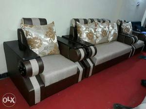 Brown And Gray Couch With Armchair