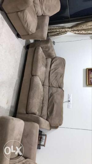 Brown Suede 3-pieces Sofa Set. 2 recliners and 1 three