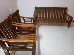 Brown Wooden Bench With Armchairs