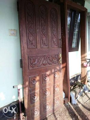Brown Wooden Carved Panel Door