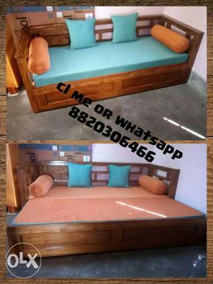 Brown Wooden Frame Teal Padded Couch