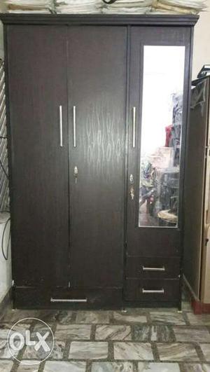 Brown Wooden Wardrobe With Mirror