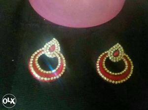 Diamond And Red Earrings