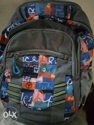 Gray And Multicolored School Bag With Laptop Bag