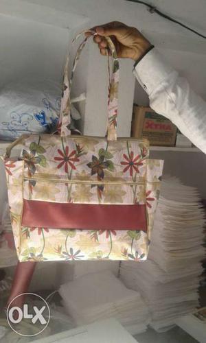 Green And White Floral Tote Bag