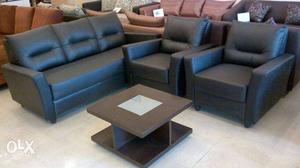 New Black Leather 3-piece Sofa Set