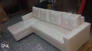 New Tufted White rexine Sectional Couch