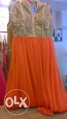 Orange And Silver Sequin Sleeveless Dress