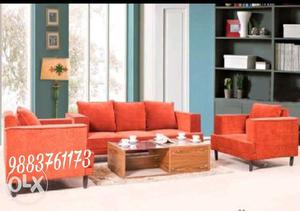Orange Suede Sofa Set